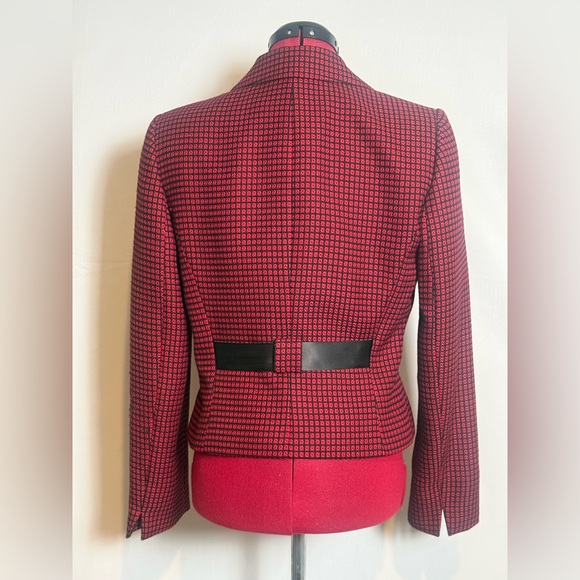 Tahari ASL Blazer Women's Size 6 Red & Black Checkered with Satin Bow - Picture 2 of 9